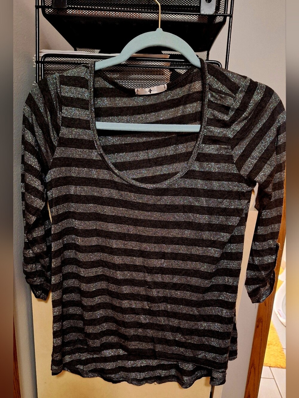 Striped Metallic Scoop Neck Top - Black & Silver